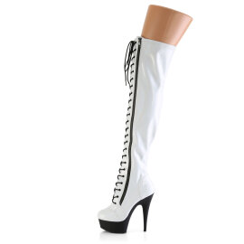 Pleaser DELIGHT-3029 Platform Overknee Boots Patent Hologram White EU-35 / US-5
