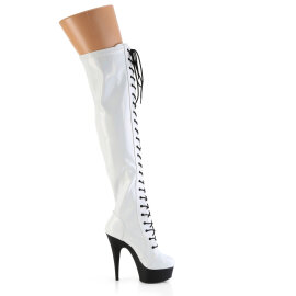 Pleaser DELIGHT-3029 Platform Overknee Boots Patent Hologram White EU-35 / US-5