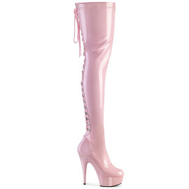 Pleaser DELIGHT-3063 Platform Overknee Boots Patent Pink...