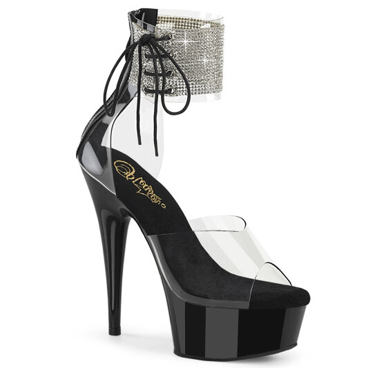 Pleaser DELIGHT-624RS Platform Sandalettes Clear Rhinestones Transparent EU-38 / US-8
