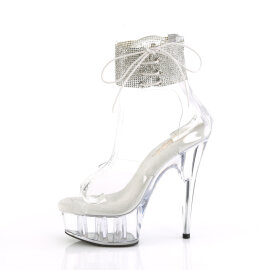 Pleaser DELIGHT-624RS Platform Sandalettes Clear Rhinestones Transparent Silver EU-36 / US-6