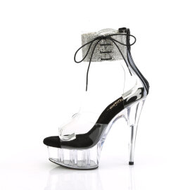 Pleaser DELIGHT-624RS Platform Sandalettes Clear Rhinestones Black EU-42 / US-12