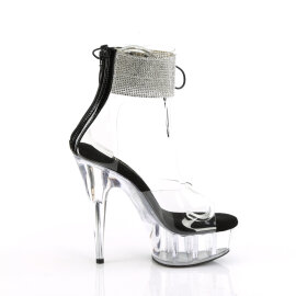 Pleaser DELIGHT-624RS Platform Sandalettes Clear Rhinestones Black EU-42 / US-12