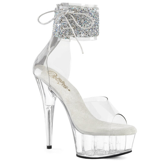 Pleaser DELIGHT-624RS-02 Platform Sandalettes Clear Rhinestones Transparent EU-36 / US-6
