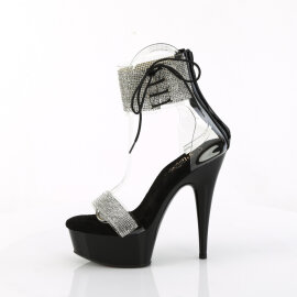 Pleaser DELIGHT-627RS Platform Sandalettes Clear Rhinestones Black EU-36 / US-6
