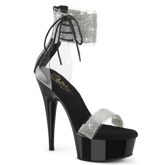 Pleaser DELIGHT-627RS Platform Sandalettes Clear Rhinestones Black EU-38 / US-8