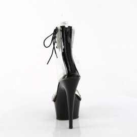 Pleaser DELIGHT-627RS Platform Sandalettes Clear Rhinestones Black EU-38 / US-8