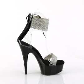 Pleaser DELIGHT-627RS Platform Sandalettes Clear Rhinestones Black EU-38 / US-8