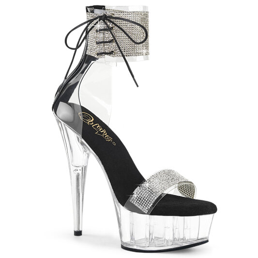 Pleaser DELIGHT-627RS Platform Sandalettes Clear Rhinestones Transparent EU-40 / US-10