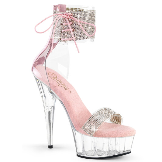 Pleaser DELIGHT-627RS Platform Sandalettes Clear Rhinestones Silver EU-37 / US-7