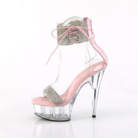 Pleaser DELIGHT-627RS Platform Sandalettes Clear Rhinestones Silver EU-37 / US-7