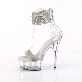 Pleaser DELIGHT-627RS Platform Sandalettes Clear Rhinestones Transparent Silver EU-38 / US-8