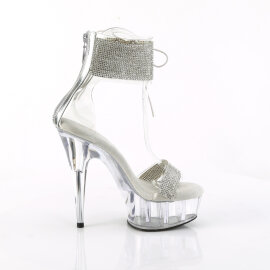 Pleaser DELIGHT-627RS Platform Sandalettes Clear Rhinestones Transparent Silver EU-38 / US-8