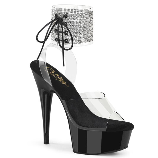 Pleaser DELIGHT-691-2RS Platform Sandalettes Clear Rhinestones Black EU-37 / US-7