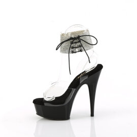 Pleaser DELIGHT-691-2RS Platform Sandalettes Clear Rhinestones Black EU-36 / US-6