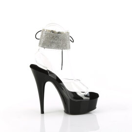 Pleaser DELIGHT-691-2RS Platform Sandalettes Clear Rhinestones Black EU-42 / US-12
