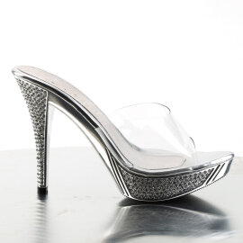 Fabulicious ELEGANT-401 Platform Mules Chrome Clear Silver EU-37 / US-7