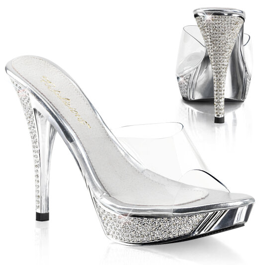 Fabulicious ELEGANT-401 Platform Mules Chrome Clear Silver EU-39 / US-9
