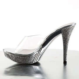 Fabulicious ELEGANT-401 Platform Mules Chrome Clear Silver EU-39 / US-9
