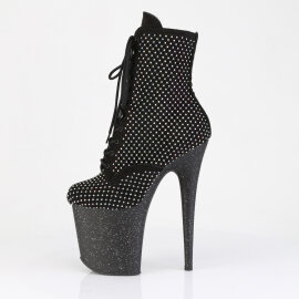 Pleaser FLAMINGO-1020RM Platform Ankle Boots Faux Leather Rhinestones Mesh Black EU-35 / US-5