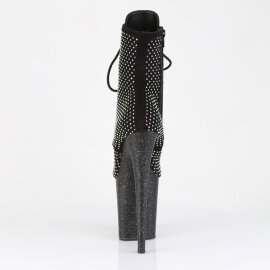 Pleaser FLAMINGO-1020RM Platform Ankle Boots Faux Leather Rhinestones Mesh Black EU-35 / US-5