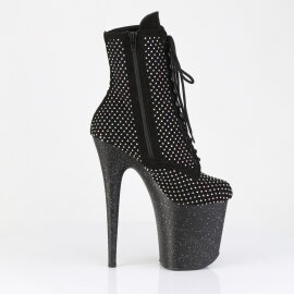 Pleaser FLAMINGO-1020RM Platform Ankle Boots Faux Leather Rhinestones Mesh Black EU-35 / US-5