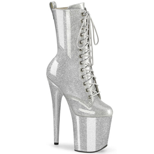 Pleaser FLAMINGO-1040GP Platform Ankle Boots Patent Glitter Silver EU-35 / US-5