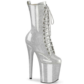 Pleaser FLAMINGO-1040GP Platform Ankle Boots Patent Glitter Silver EU-37 / US-7
