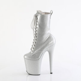 Pleaser FLAMINGO-1040GP Platform Ankle Boots Patent Glitter Silver EU-38 / US-8