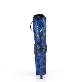 Pleaser FLAMINGO-1040SPF Platform Ankle Boots Fabric Metallic Snake Print Blue EU-37 / US-7