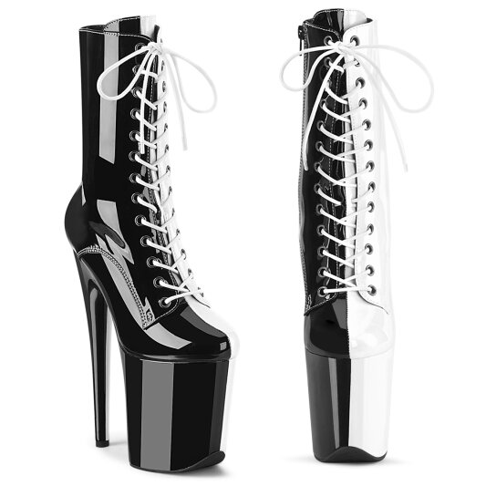 Pleaser FLAMINGO-1040TT Platform Ankle Boots Patent Black White EU-35 / US-5