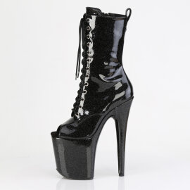 Pleaser FLAMINGO-1041GP Platform Ankle Boots Patent Glitter Black EU-37 / US-7