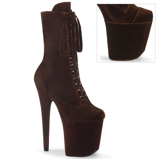 Pleaser FLAMINGO-1045VEL Platform Ankle Boots Velvet Brown EU-38 / US-8