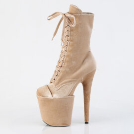 Pleaser FLAMINGO-1045VEL Platform Ankle Boots Velvet Beige EU-41 / US-11