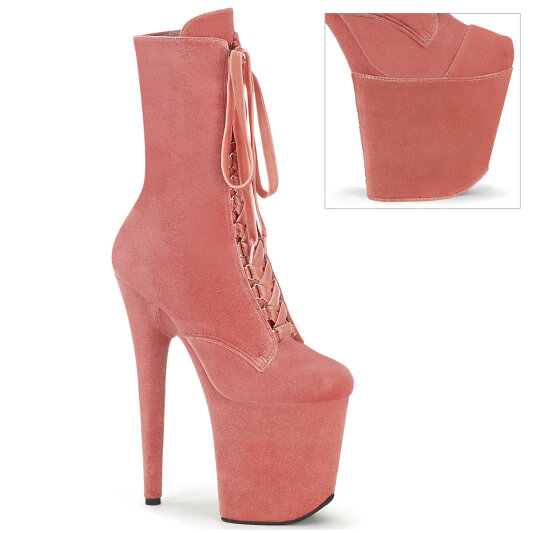 Pleaser FLAMINGO-1045VEL Platform Ankle Boots Velvet Pink EU-38 / US-8