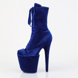 Pleaser FLAMINGO-1045VEL Platform Ankle Boots Velvet Blue EU-42 / US-12