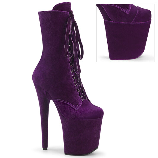 Pleaser FLAMINGO-1045VEL Platform Ankle Boots Velvet Purple EU-37 / US-7