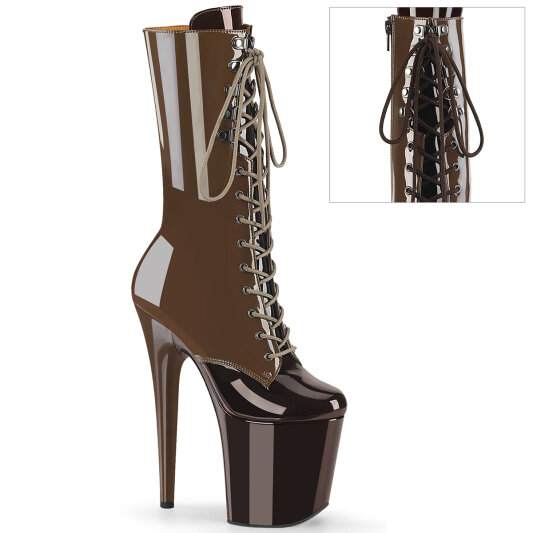 Pleaser FLAMINGO-1054DC Platform Ankle Boots Patent Brown Mocha EU-38 / US-8