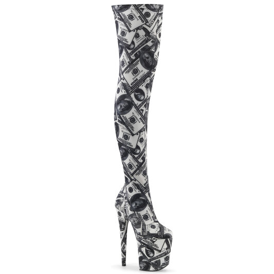 Pleaser FLAMINGO-3000DP Platform Overknee Boots Fabric Black White EU-36 / US-6