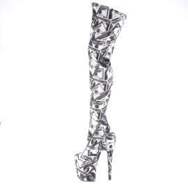 Pleaser FLAMINGO-3000DP Platform Overknee Boots Fabric Black White EU-36 / US-6