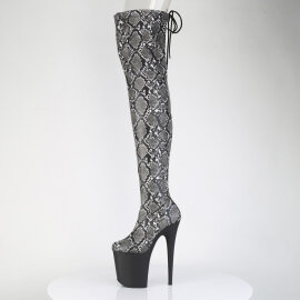 Pleaser FLAMINGO-3008SP-BT Platform Overknee Boots Snake Print Black White EU-38 / US-8