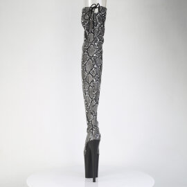 Pleaser FLAMINGO-3008SP-BT Platform Overknee Boots Snake Print Black White EU-38 / US-8