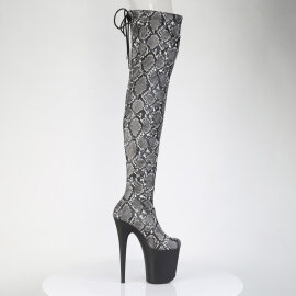 Pleaser FLAMINGO-3008SP-BT Platform Overknee Boots Snake Print Black White EU-38 / US-8