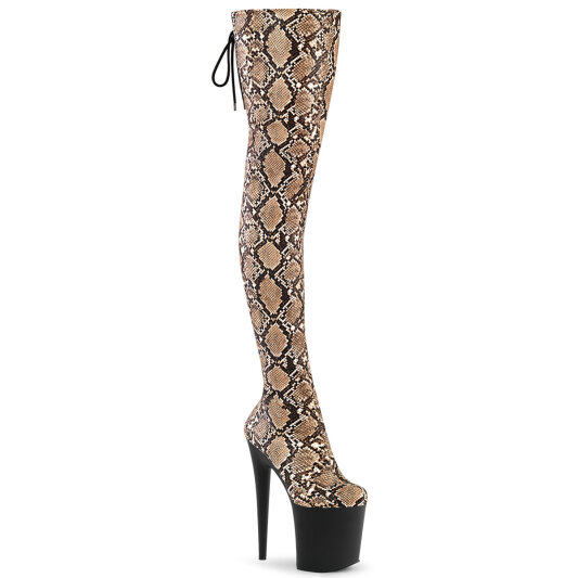 Pleaser FLAMINGO-3008SP-BT Platform Overknee Boots Snake Print Brown EU-35 / US-5