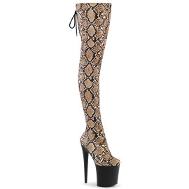 Pleaser FLAMINGO-3008SP-BT Platform Overknee Boots Snake Print Brown EU-35 / US-5