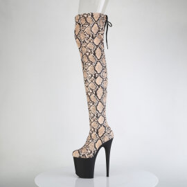 Pleaser FLAMINGO-3008SP-BT Platform Overknee Boots Snake Print Brown EU-37 / US-7