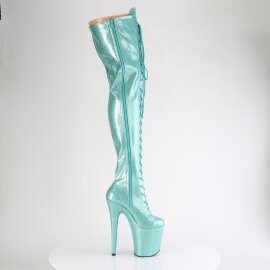 Pleaser FLAMINGO-3020GP Platform Overknee Boots Patent Glitter Turquoise EU-35 / US-5