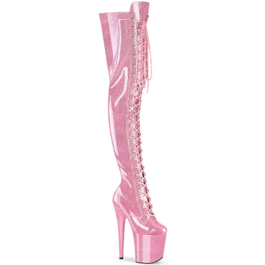 Pleaser FLAMINGO-3020GP Platform Overknee Boots Patent Glitter Pink EU-37 / US-7