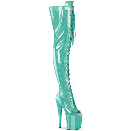 Pleaser FLAMINGO-3021GP Platform Overknee Boots Patent Glitter Turquoise EU-35 / US-5