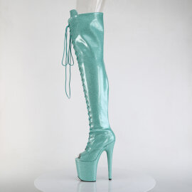 Pleaser FLAMINGO-3021GP Platform Overknee Boots Patent Glitter Turquoise EU-35 / US-5